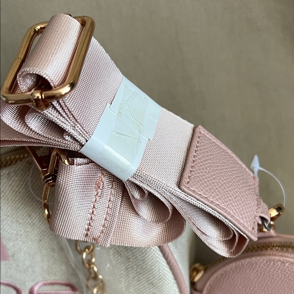 Bebe Pink Stripe Logo Crossbody Bag Set NWT Chain Strap Coin Pouch - Picture 4 of 7